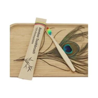 Imagem de Escovas De Dente De Bambu Macias Para Adultos 100 Peças Ecológicas Reu