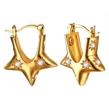 Imagem de OIDEA Brincos de argola grossa para mulheres: Brincos pendentes de argola leve com estrela de diamante dourado joias presentes, one size, Metal, Sem pedra preciosa