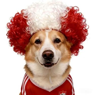 Imagem de Peruca de animal de estimação para fãs de futebol da Copa do Mundo, cabeça com bandeira nacional Crazy Cheer, acessórios ajustáveis para fantasia de cão/gato, para jogos de futebol, olímpicos