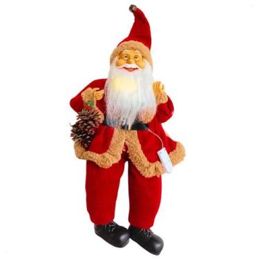 Imagem de Boneco Papai Noel Sentado com Barba Iluminada 40cm Decoração Natalina 