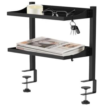 Imagem de Braçadeira na prateleira de mesa de aço carbono organizador de armazenamento de 2 camadas sem furadeira fácil de instalar acima ou abaixo da mesa rack de armazenamento para estudo de cozinha