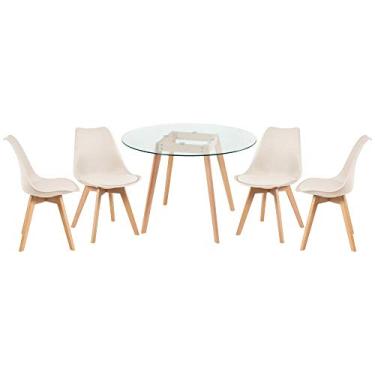 Imagem de Loft7, Mesa redonda com tampo de vidro 100 cm + 4 cadeiras Leda