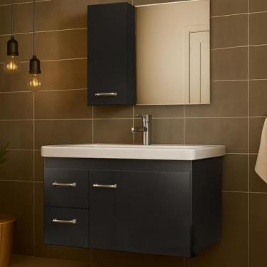 Imagem de Kit Gabinete de Banheiro 73cm – Com Cuba e Espelho, Armário Quality Organizador para Higiene e Cosméticos Doméstico (Grafite)