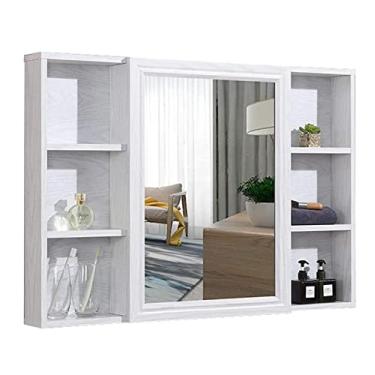 Imagem de U5GAAALPPQ9 Armário de espelho de banheiro montado na parede, armário organizador de medicamentos multiuso moderno, armário de espelho de madeira para banheiro, cozinha, quarto (branco 90 cm)