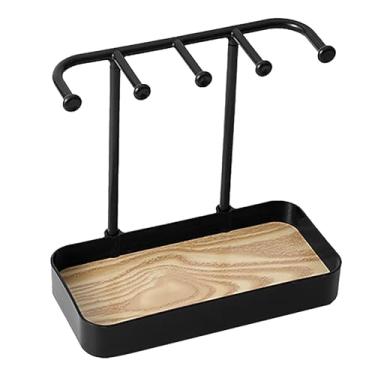 Imagem de Suporte de joias de mesa que economiza espaço Rack organizador de joias multifuncional para brincos, colares, pulseiras, chaves, relógios, armazenamento de exibição, placa de (Preta)