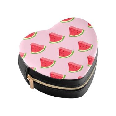 Imagem de Burbuja Mini caixa de joias em forma de coração fatias de melancia para mulheres e meninas, estojo portátil organizador de armazenamento para brincos, anéis, colares e pulseiras