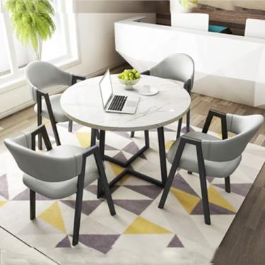 Imagem de Conjunto de mesa e cadeira de clube de recepção de escritório, mesa de negociação, mesa de centro com cadeira, pequenas mesas de conferência, conjunto de mesa de jantar para 4 (cor: 17, tamanho: 31,4