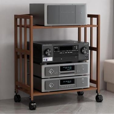 Imagem de Suporte de mídia Av de 2/3/4/5 níveis, suporte para leitor de CD, suporte estéreo doméstico com prateleira e roda ajustáveis em altura, suporte de TV multiuso, torre de áudio de canto, suporte de rack