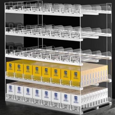 Imagem de Prateleira de exibição de parede acrílica para tabaco e charutos - Organizador de itens de varejo com recurso de empurrador automático - ideal para lojas e uso doméstico