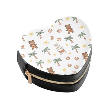 Imagem de Burbuja Caixa de joias em forma de coração com desenho animado de coelhinho mini estojo de joias de viagem para mulheres e meninas, estojo portátil organizador de armazenamento para brincos, anéis