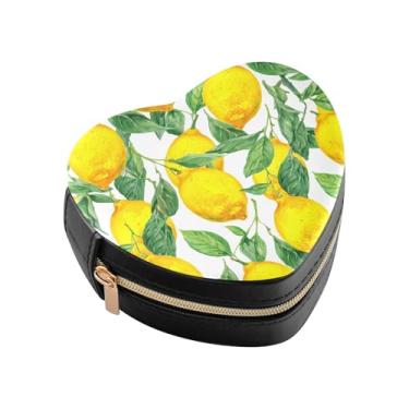 Imagem de Burbuja Caixa de joias em forma de coração de limões mini estojo de joias de viagem para mulheres e meninas, estojo portátil organizador de armazenamento para brincos, anéis, colares e pulseiras