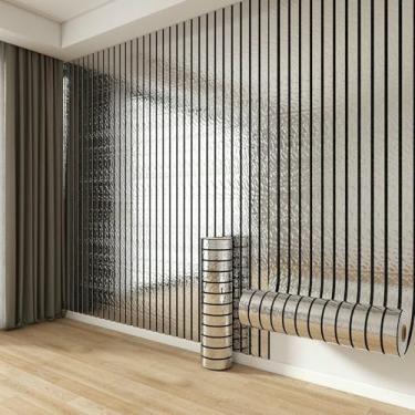 Imagem de Papel de parede espelhado reflexivo grade 3D papel de parede autoadesivo de grão de madeira 40 x 300 cm x 2 rolos à prova d'água e à prova de umidade adequado para sala de estar, banheiro e cozinha