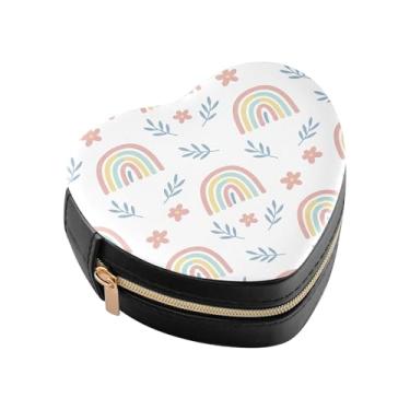 Imagem de Burbuja Caixa de joias em forma de coração com galhos de arco-íris, mini estojo de viagem para mulheres e meninas, organizador portátil de armazenamento para brincos, anéis, colares e pulseiras