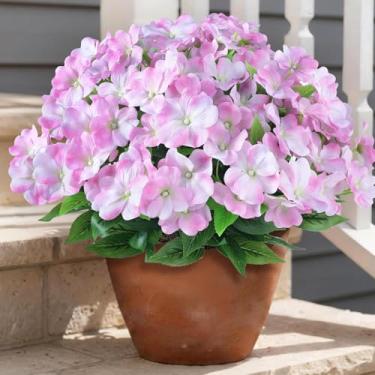 Imagem de YXZZWL 16 pacotes de impacientes artificiais para decoração ao ar livre primavera verão flores falsas de seda não desbota, plantas artificiais resistentes a UV para decoração de jardim, varanda, casa