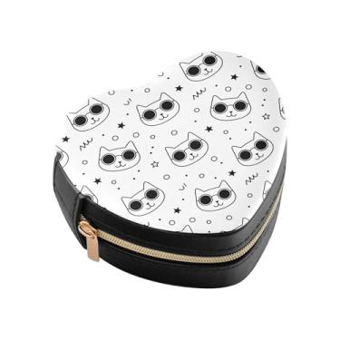 Imagem de Burbuja Gatos em óculos de sol, caixa de joias em forma de coração, mini estojo de joias de viagem para mulheres e meninas, estojo portátil organizador de armazenamento para brincos, anéis, colares e