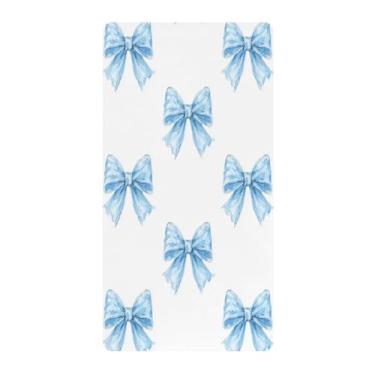 Imagem de Blueangle Lençol de berço padrão para berço infantil - Lençóis de algodão macio e respirável com laços azuis em aquarela (549)