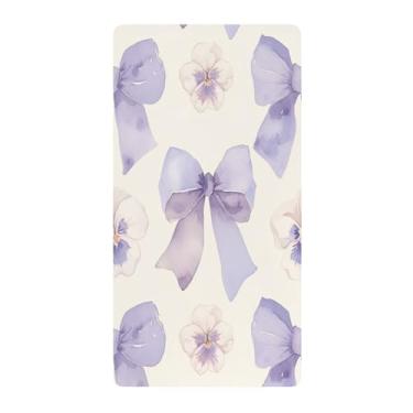 Imagem de Blueangle Lençol de berço padrão para berço infantil - Lençóis de algodão macio e respirável com laços roxos (66)