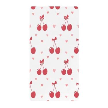 Imagem de Blueangle Lençol de berço padrão para berço infantil - Lençóis de algodão macio e respirável com cerejas e laços (33)
