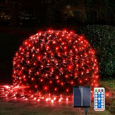 Imagem de WBao Luzes solares de Natal ao ar livre, 200 LEDs de 2,6 m x 1,6 m com controle remoto, 8 modos de iluminação, temporizador, design à prova d'água para gramado, arbustos, árvores decorações de Natal