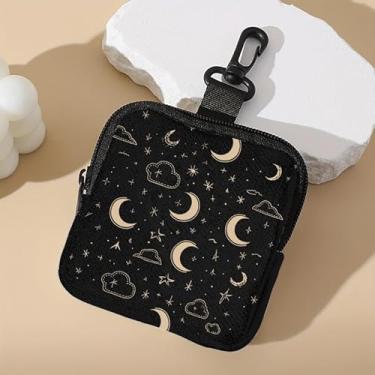 Imagem de Bolsa feminina com estampa de céu estrelado – Bolsa pequena de poliuretano com zíper e gancho para chaveiro, mini carteira para dinheiro, moedas e itens essenciais, design celestial