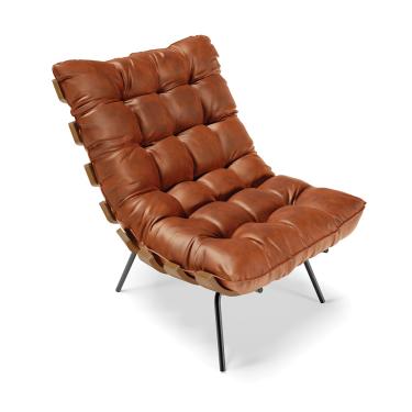 Imagem de Poltrona Costela Corano Nozes Base Metálica Preto - D'Rossi