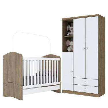 Imagem de Jogo de Quarto Infantil Bala de Menta com Guarda Roupa e Berço Rústico