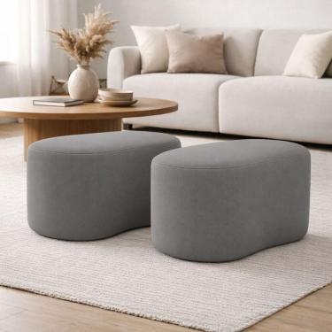 Imagem de Kit 2 Puff Orgânico Curvo Feijão Sala Redondo Confortável Moderno Suede Cinza