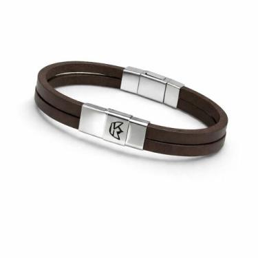 Imagem de Pulseira Masculina de Couro Duplo Soleta Marrom - Camisaria Colombo