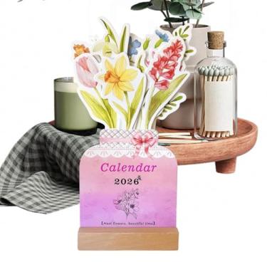 Imagem de Calendário de mesa pequeno 2026 - Mini calendário decorativo de flores, acessórios de mesa, agenda decorativa para casa, escola, sala de aula, estúdio, escritório, dormitório
