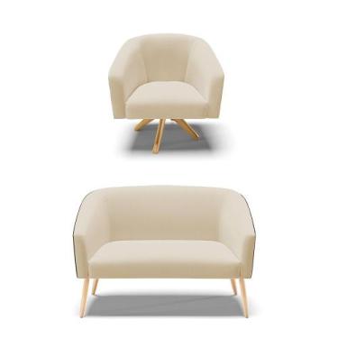 Imagem de Kit 01 Namoradeira Stella Pés Palito Natural e 01 Poltrona Giratória S