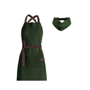 Imagem de Avental e Faixa de Cabelo Verde Escuro Chef Cozinha Bistro