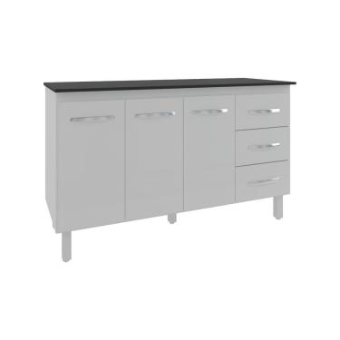 Imagem de Armário Deise Cozinha Gabinete De Pia 150 Cm Branco E Tampo Tampão 150 Cm Mobília Decor Preto