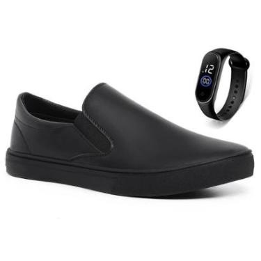 Imagem de Kit Tenis Casual Slip On Iate Masculino Feminino Sapatênis Sem Cadarço Conforto + Relóg...
