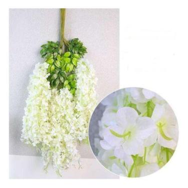 Imagem de 12 Glicinas Artificials Trepadeira Realista Flores Folhagem Cor:Branco
