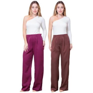 Imagem de Kit 2 Calças Pantalona Feminina de Alfaiataria Lisa com Pregas - Maran