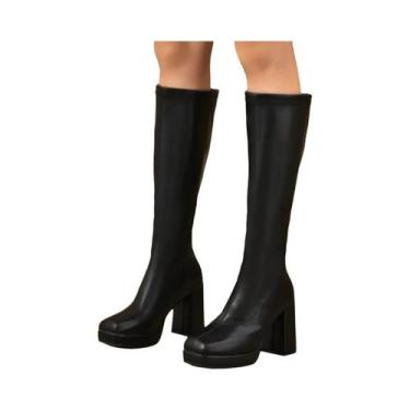 Imagem de Botas Femininas De Inverno De Salto Alto Até O Joelho Com Salto Quadra