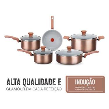 Imagem de Jogo Panelas Rochedo Rose Gold Antiaderente Indução 5 Peças, Rose Gold