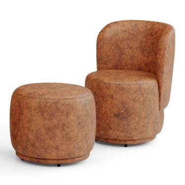 Imagem de Poltrona Decorativa com Puff Orgânico Molly Couríssimo Caramelo - Abmaza