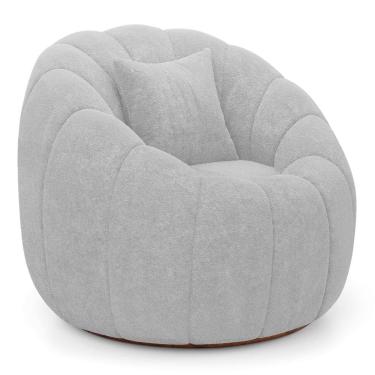 Imagem de Poltrona Decorativa Estilo Concha Abóbora Shell Giratória Bouclê Cinza Claro - Abmaza