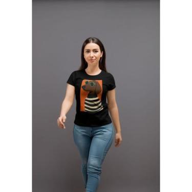 Imagem de Camiseta Feminina Estampada Cachorro Salsicha Óculos Camisa Pet Moda F