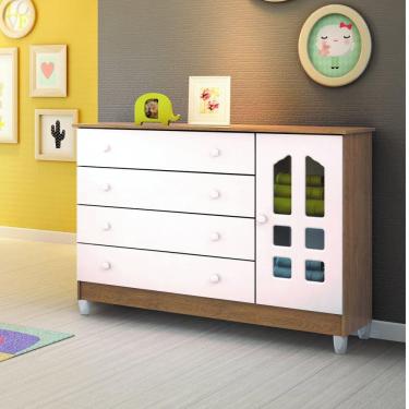 Imagem de Cômoda de Bebê 1 Porta 4 Gavetas Grand Selena Carolina Baby Branco/Rústico