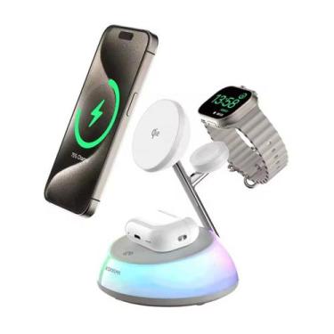 Imagem de Carregador Indução Rápido 3 em 1 Iluminação Atmosfera Suporte Magnétic