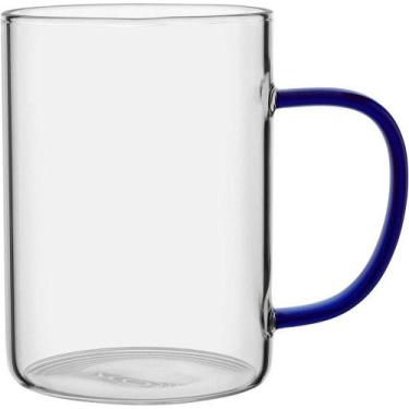 Imagem de Caneca Alça Azul Borossilicato 450ml 12x8x8cm Transparente - BORMIOLI 