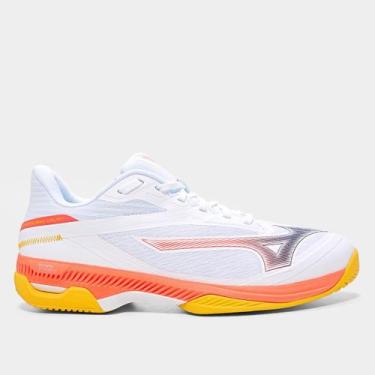 Imagem de Tênis Mizuno Wave Exceed Court AC Unissex, Branco, Laranja, 41