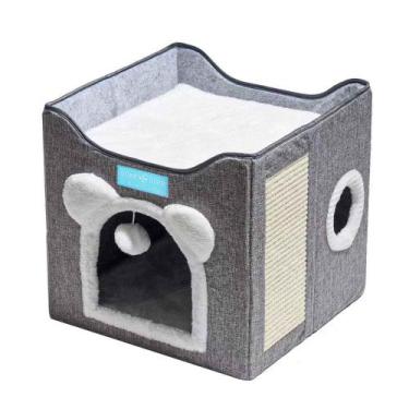 Imagem de Cama para Gatos com 2 Andares Dobrável Casinha Com Arranhador Pet Toca