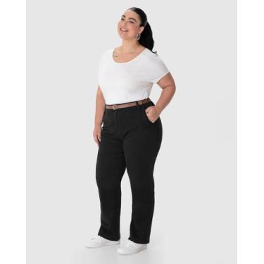 Imagem de Calça Feminina Plus Size Alfaiataria Acompanha Cinto Em Sarja Stretch 