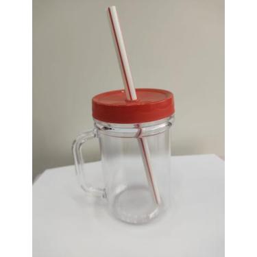Imagem de Copo vermelho acrílico com tampa e canudo - PROPRIA 