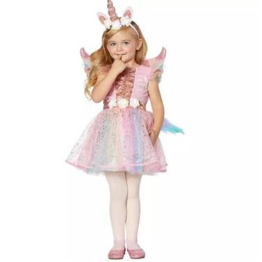 Imagem de Vestido Colorido Fantasia Infantil De Unicórnio Com Tiara E Asa Saia T