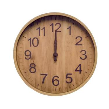 Imagem de Relógio de Parede Decorativo 30cm Marrom Claro Estilo Madeira Natural 