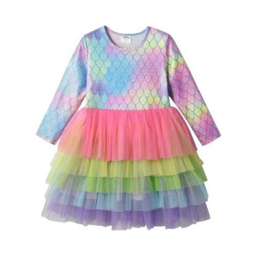 Imagem de Vestido De Princesa Colorido Com Gradiente De Arco-Íris Para Crianças,